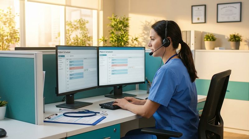 Medicare call center agent handling HIPAA-compliant enrollment call