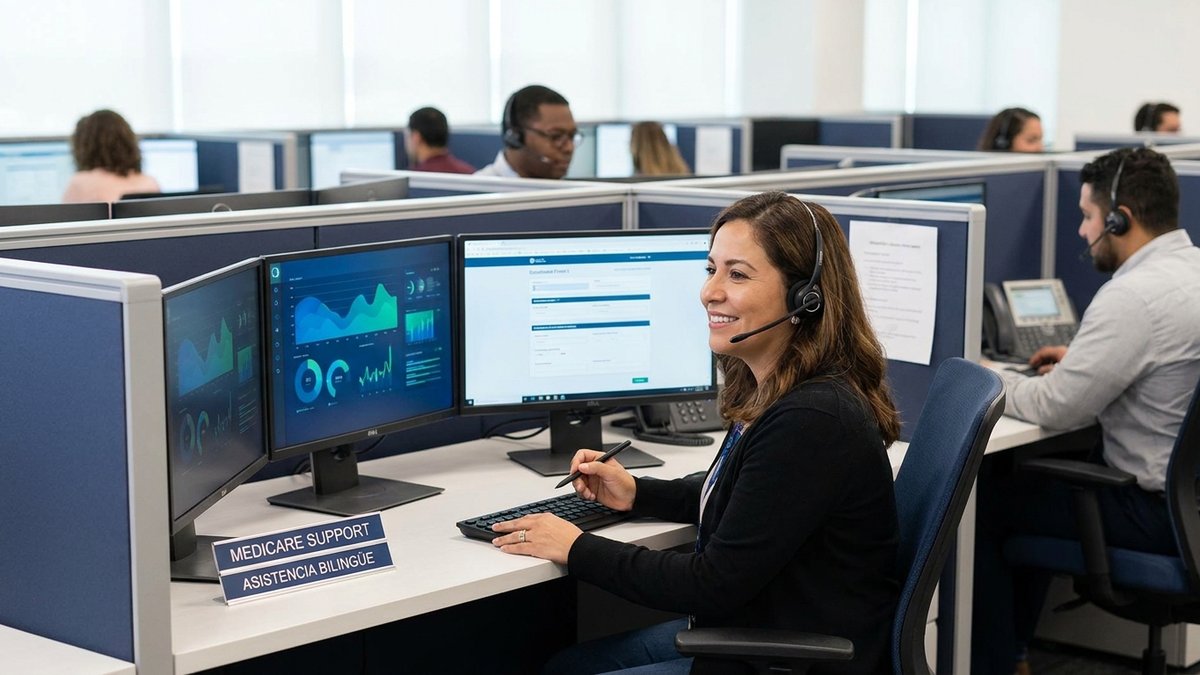 Bilingual Medicare customer service representative in modern call center