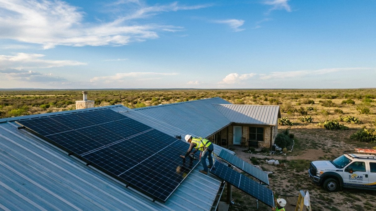 Residential solar installation on Texas-style ranch home