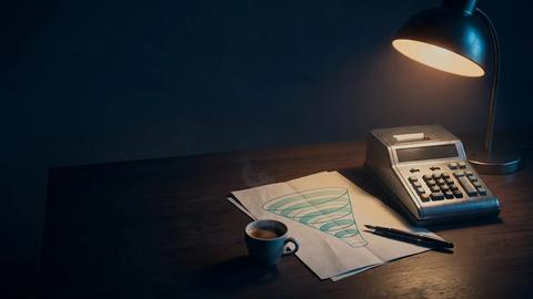 A desk calculator and a cost curve, working out cost per qualified meeting