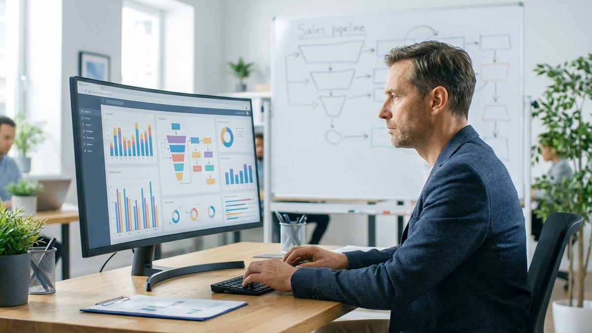 B2B sales operations leader reviewing rep performance metrics