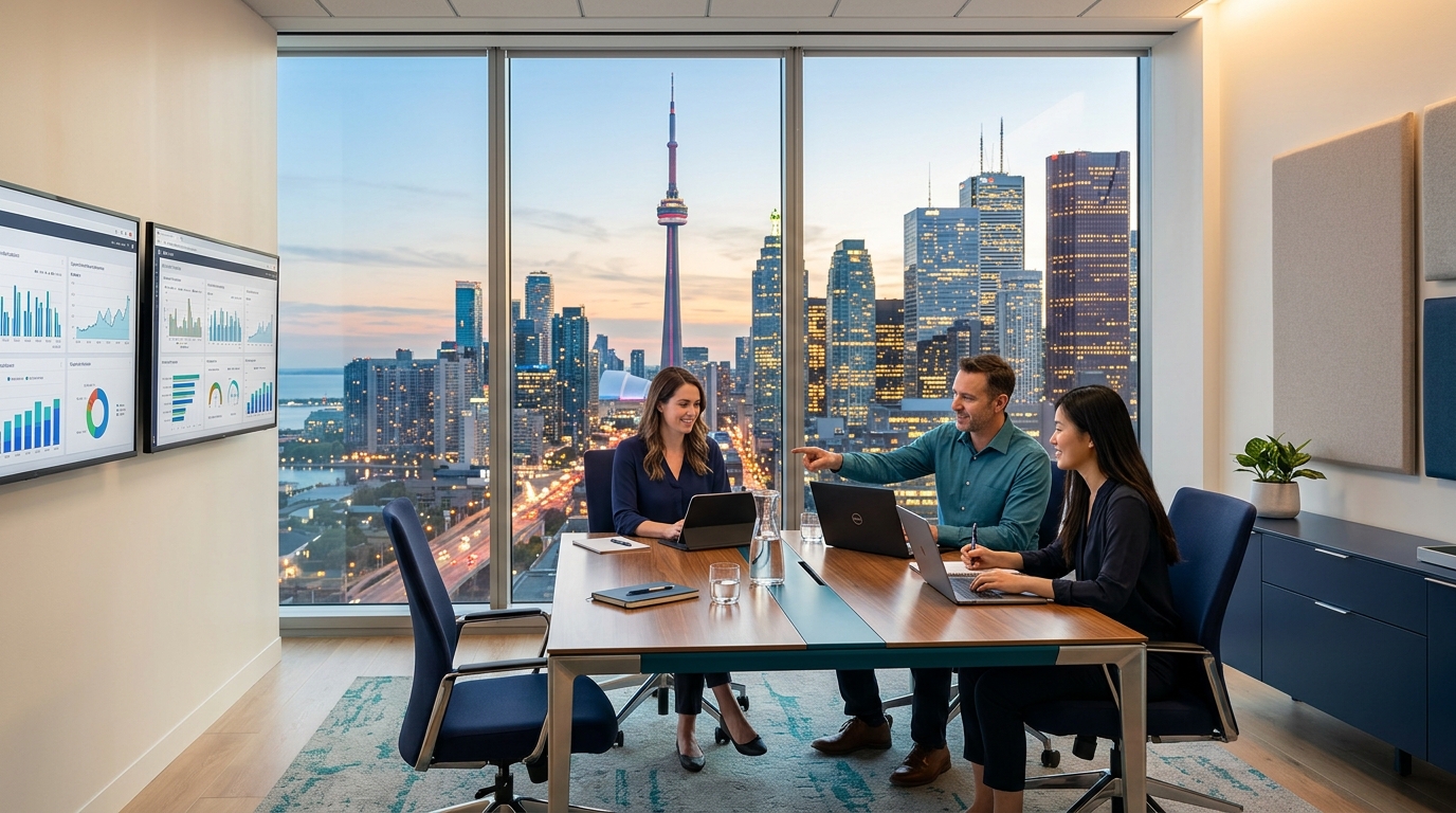 Toronto skyline with CN Tower overlooking the financial district